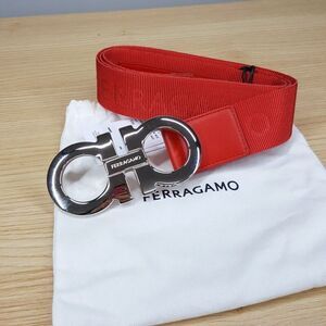Salvatore Ferragamo Mens Belt Sz 40 Red Double Gancini Jacquard Logo Band $395